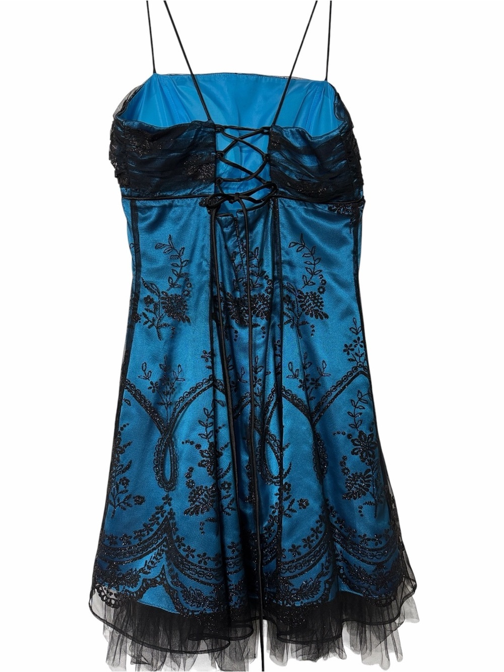 Morgan & Co Blue & Black Embroidered Cocktail Fairy-core Goth Dress sz 11/12 - Picture 3 of 7